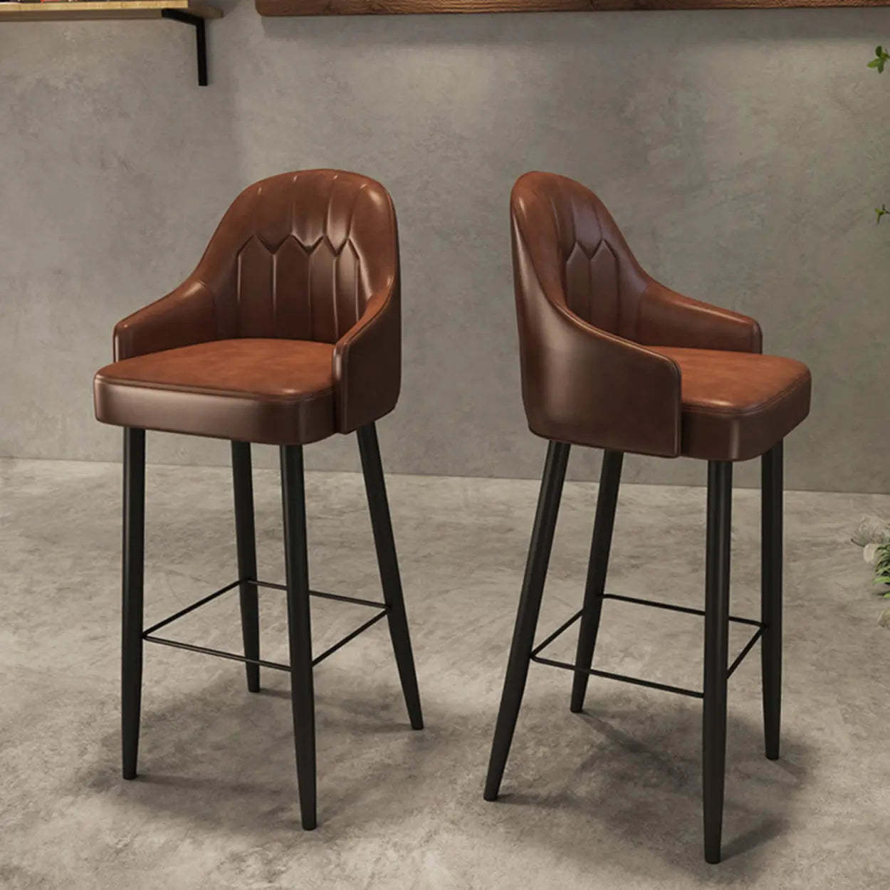 Modern Brown Square Leather Bar Stool