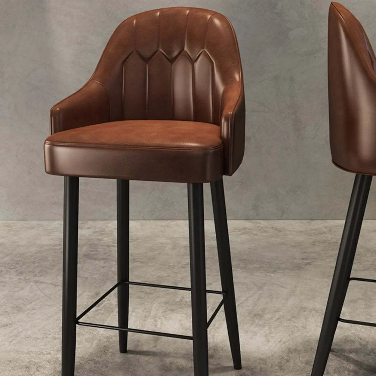 Modern Brown Square Leather Bar Stool