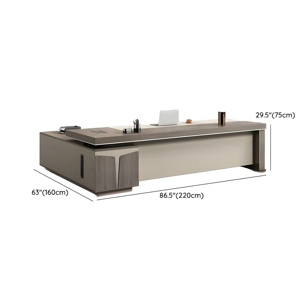 Modern Brown Wood L-Shape Office Executive Desk