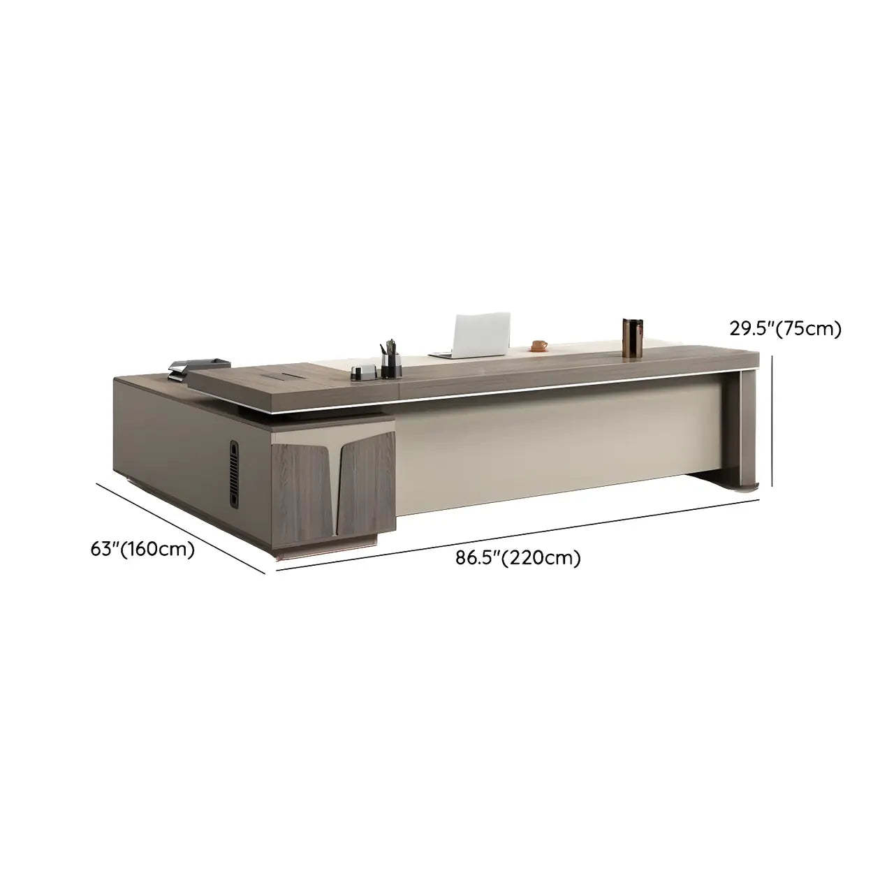Modern Brown Wood L-Shape Office Executive Desk