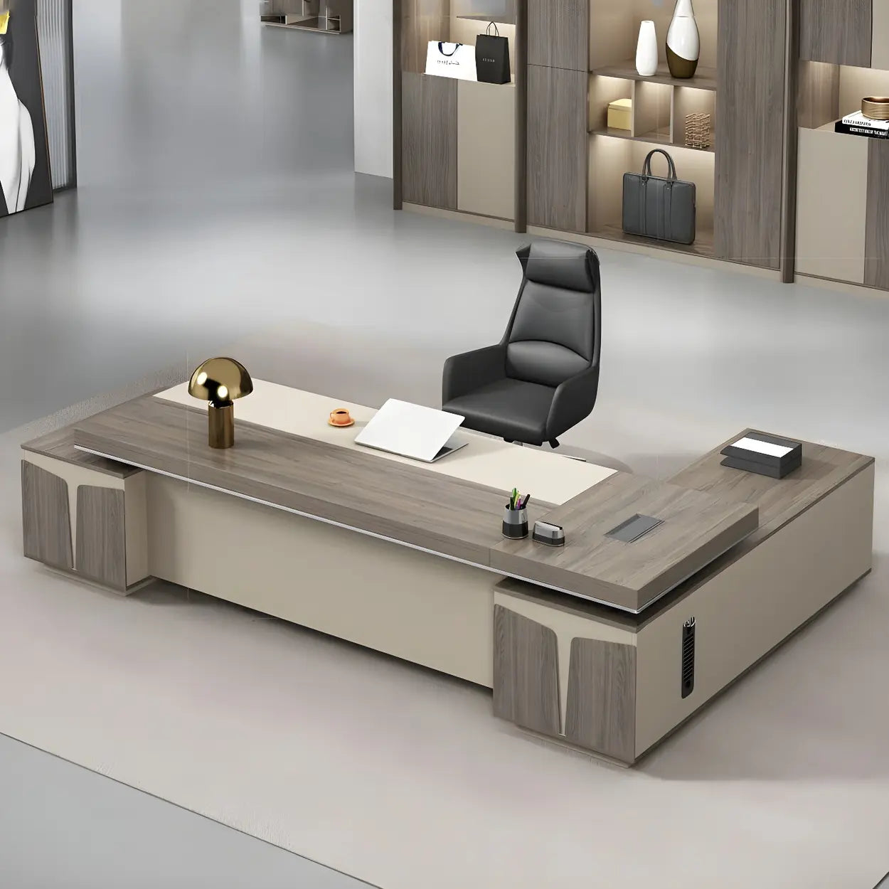 Modern Brown Wood L-Shape Office Executive Desk — Right Hand Return / Table Only
