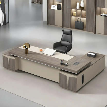 Modern Brown Wood L-Shape Office Executive Desk — Right Hand Return / Table Only