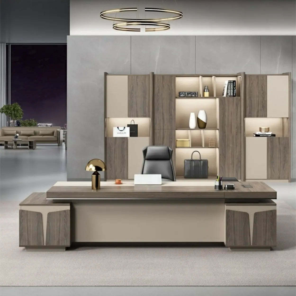 Modern Brown Wood L-Shape Office Executive Desk — Left Hand Return / Table Only