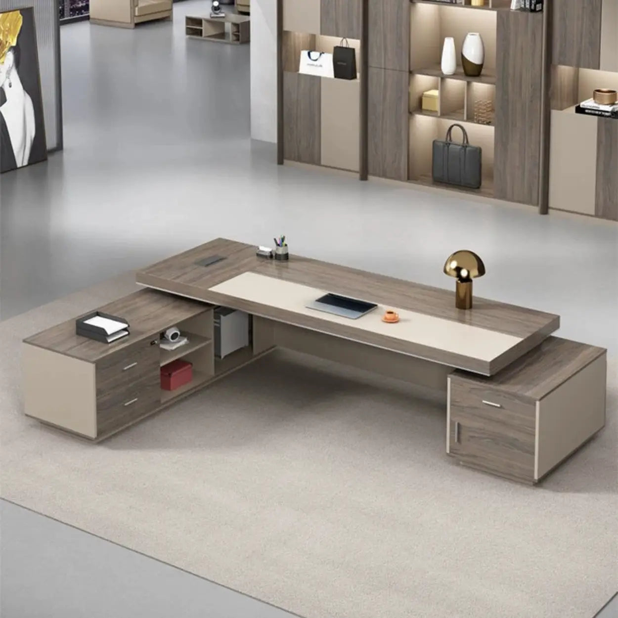 Modern Brown Wood L-Shape Office Executive Desk — Right Hand Return / Table Only
