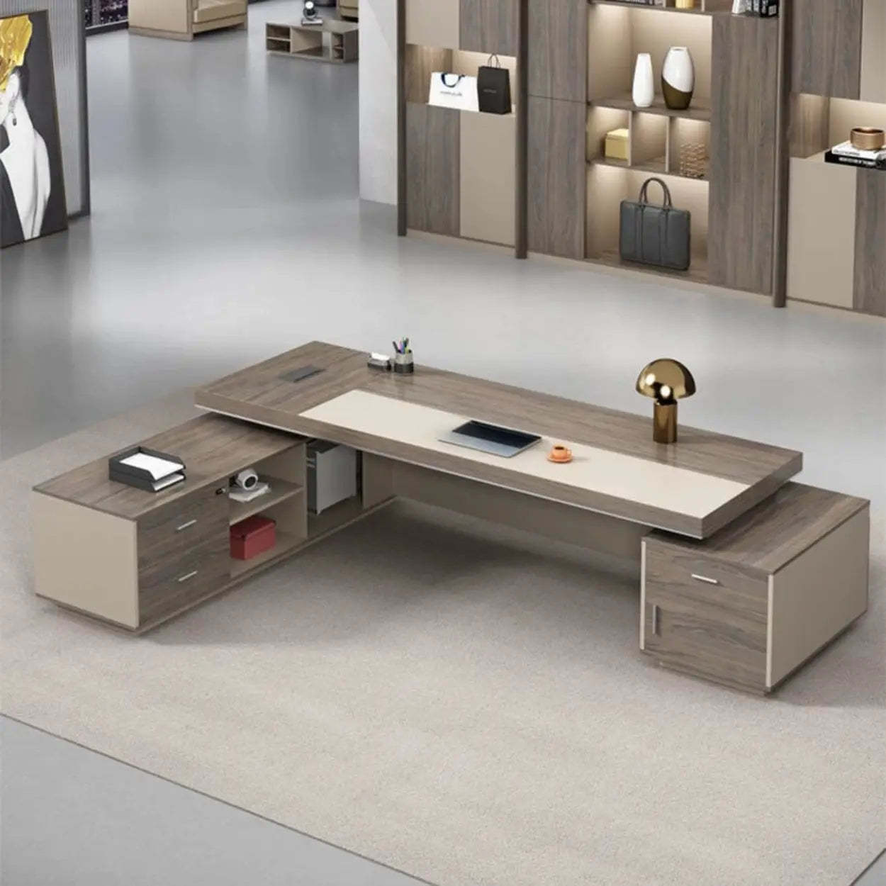 Modern Brown Wood L-Shape Office Executive Desk — Right Hand Return / Table Only