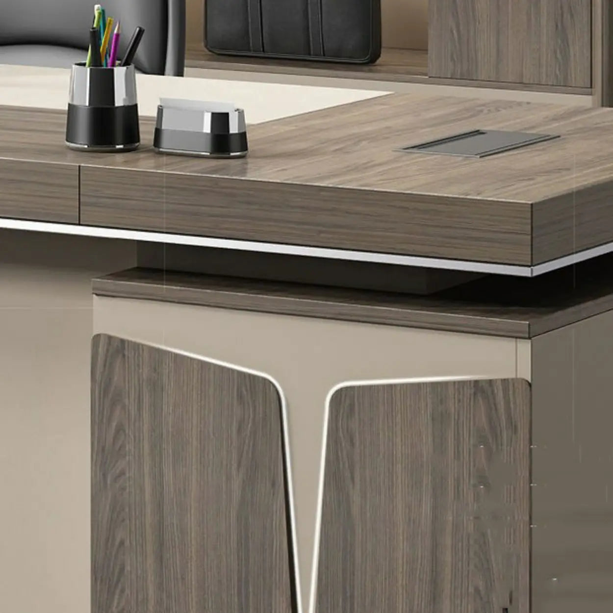 Modern Brown Wood L-Shape Office Executive Desk — Left Hand Return / Table Only