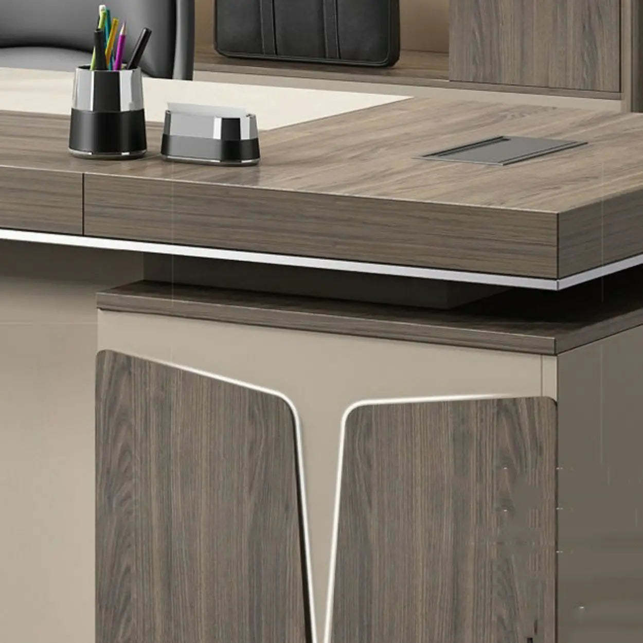 Modern Brown Wood L-Shape Office Executive Desk — Left Hand Return / Table Only