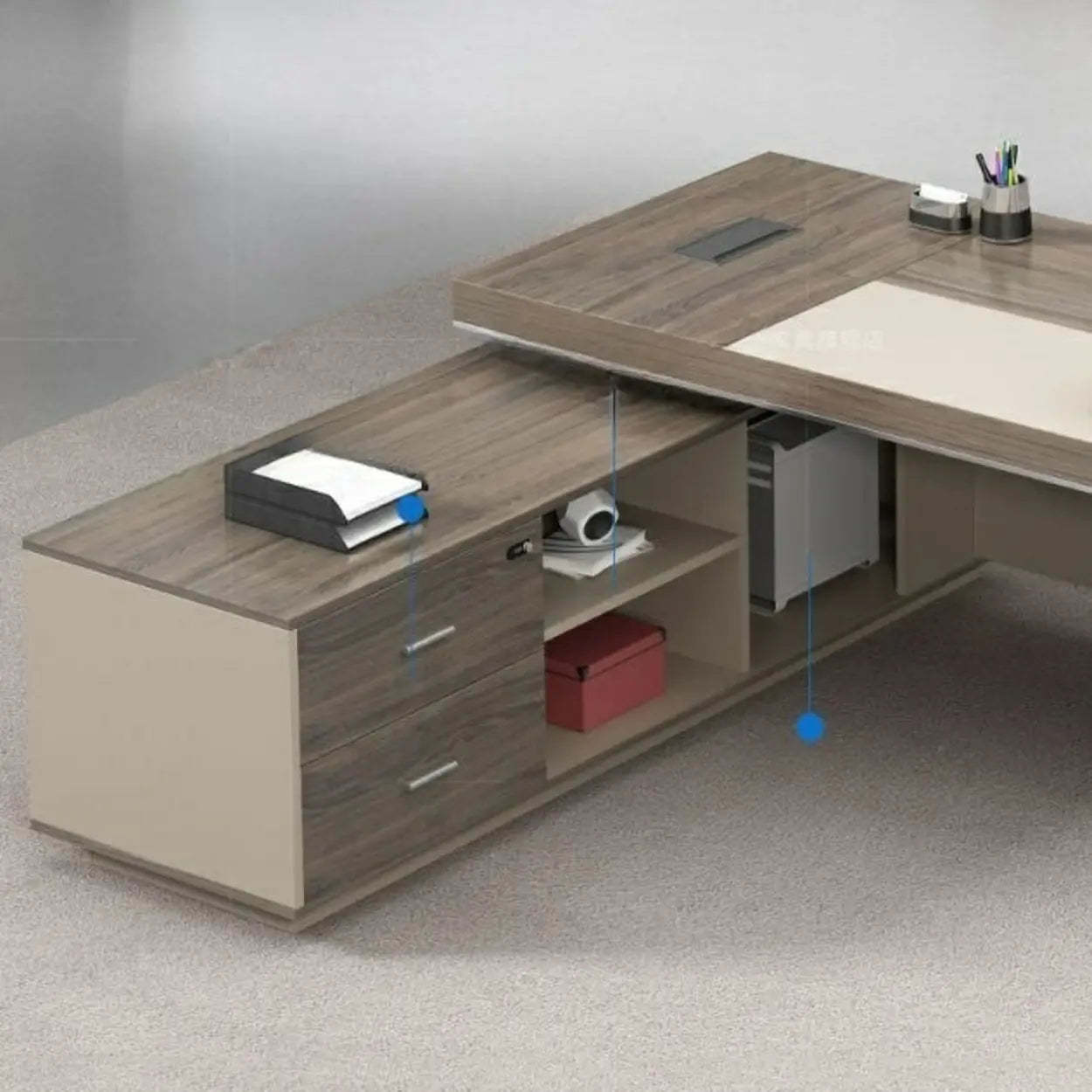 Modern Brown Wood L-Shape Office Executive Desk — Left Hand Return / Table Only