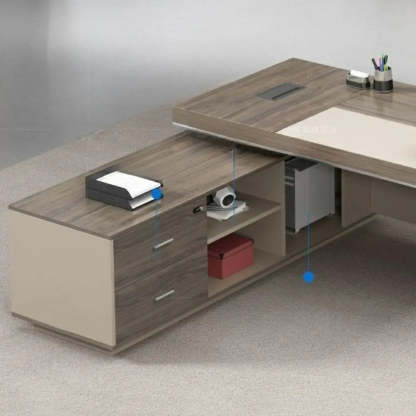 Modern Brown Wood L-Shape Office Executive Desk — Left Hand Return / Table Only