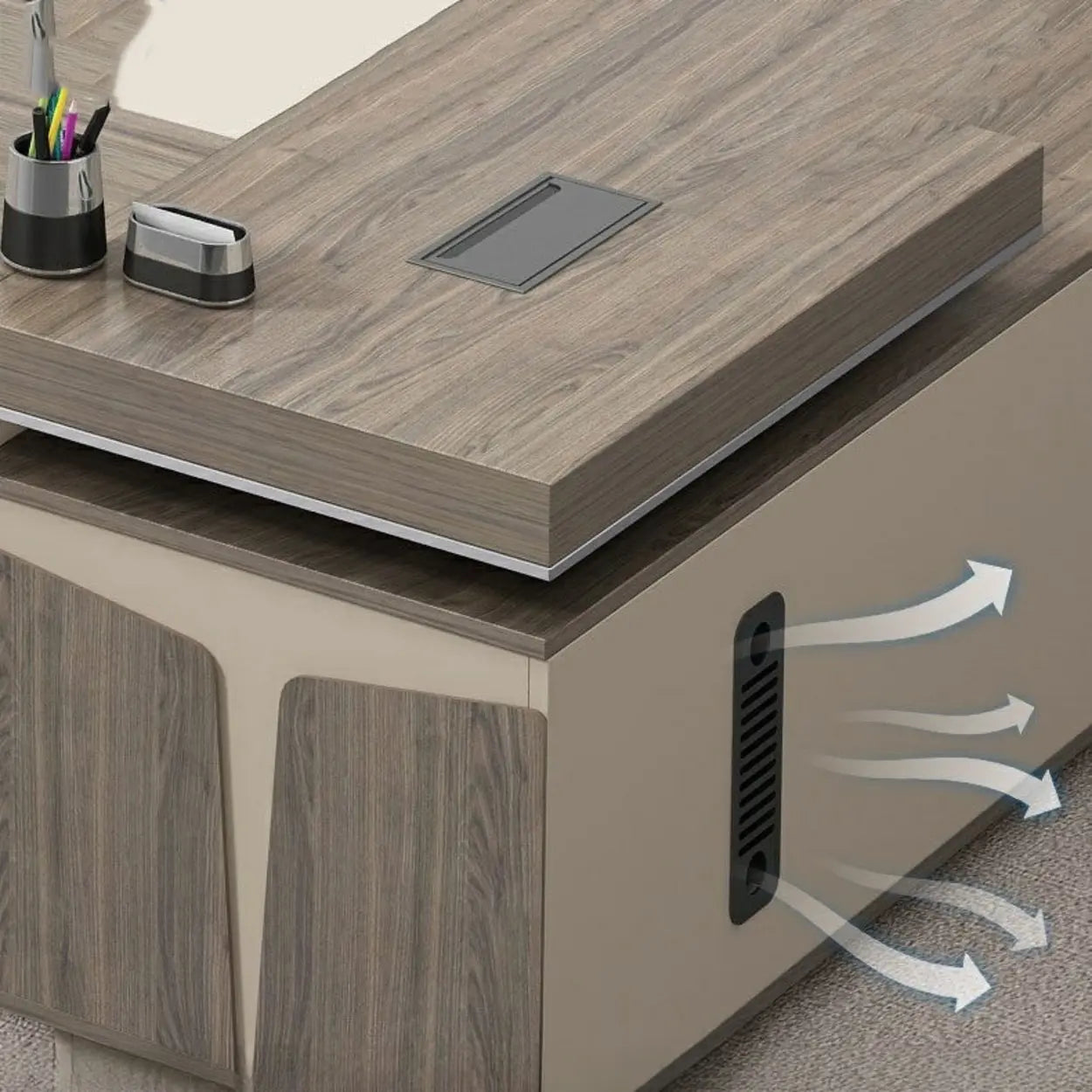 Modern Brown Wood L-Shape Office Executive Desk — Right Hand Return / Table Only