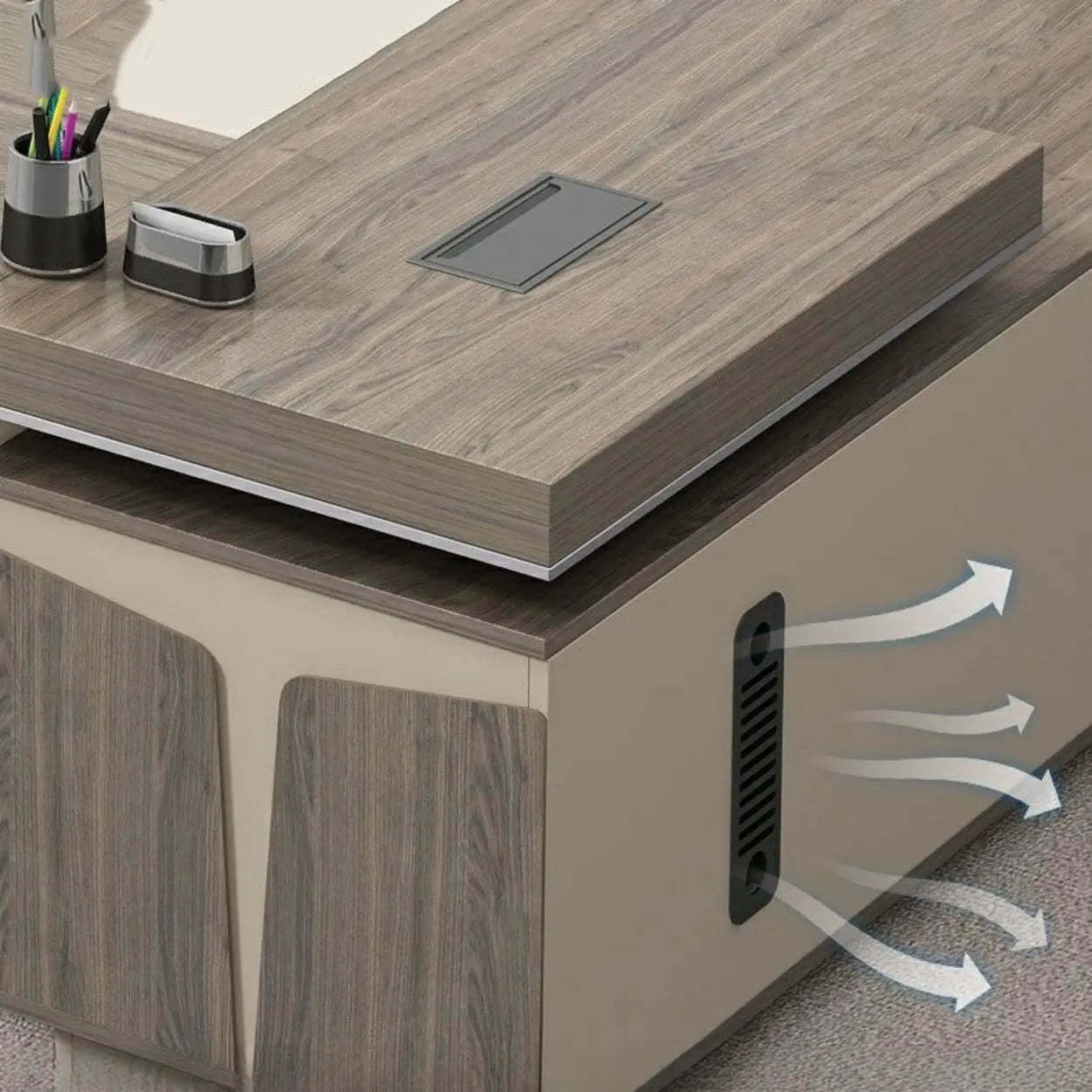 Modern Brown Wood L-Shape Office Executive Desk — Right Hand Return / Table Only