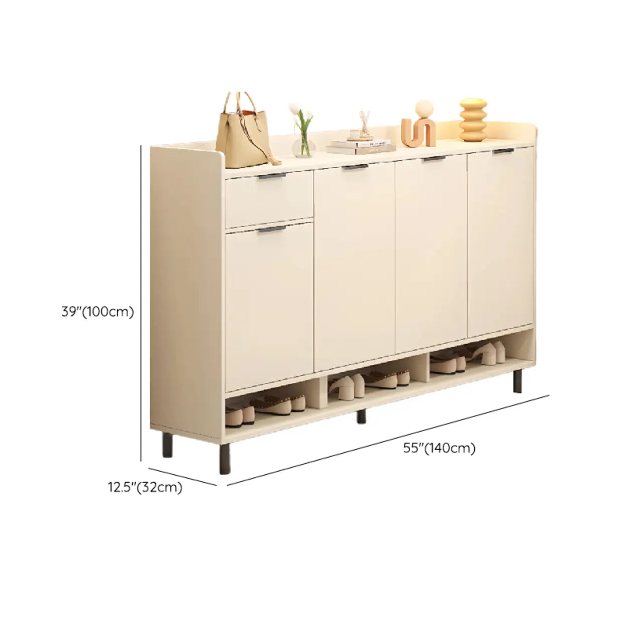 Modern Beige Wood Large Hallway Shoe Cabinet