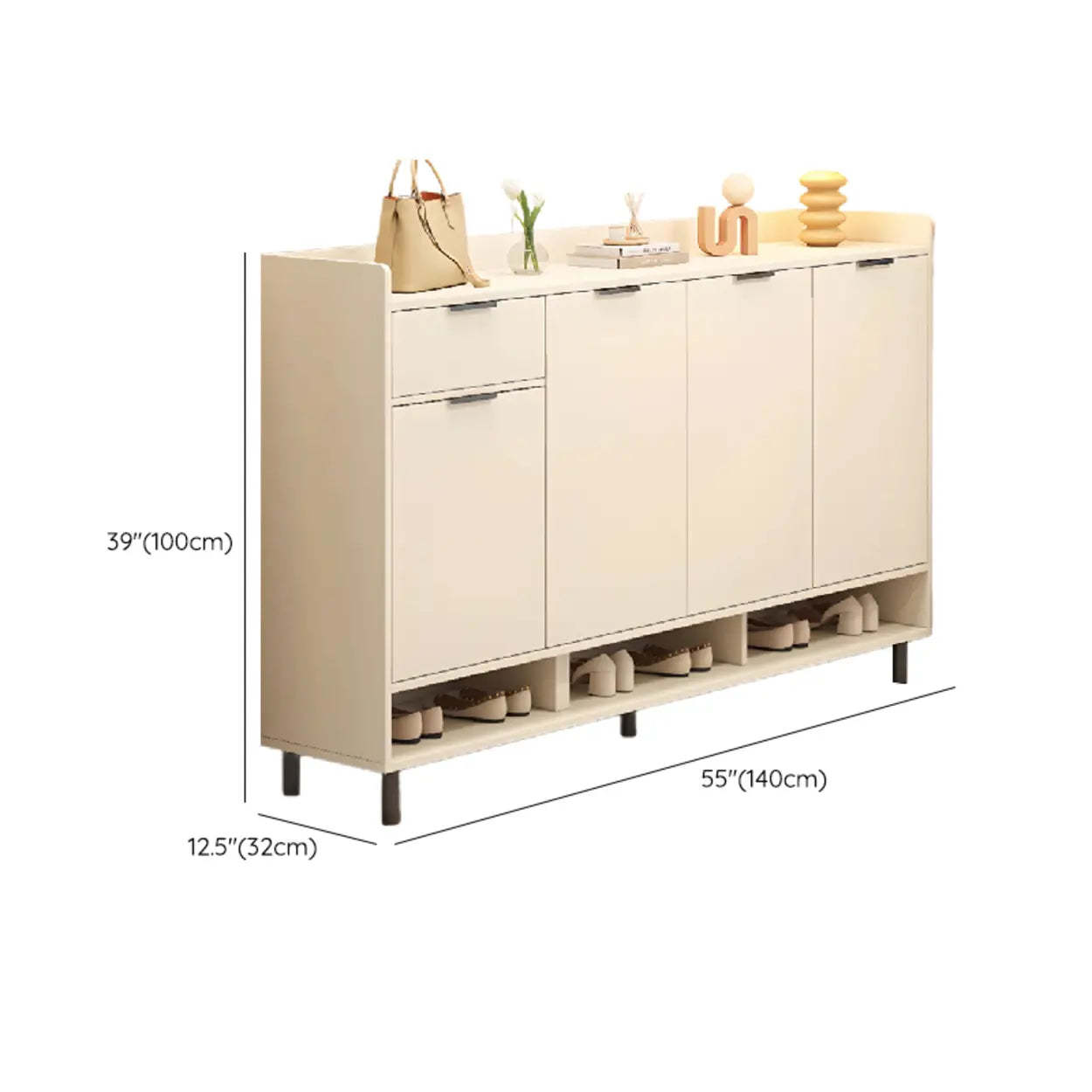 Modern Beige Wood Large Hallway Shoe Cabinet