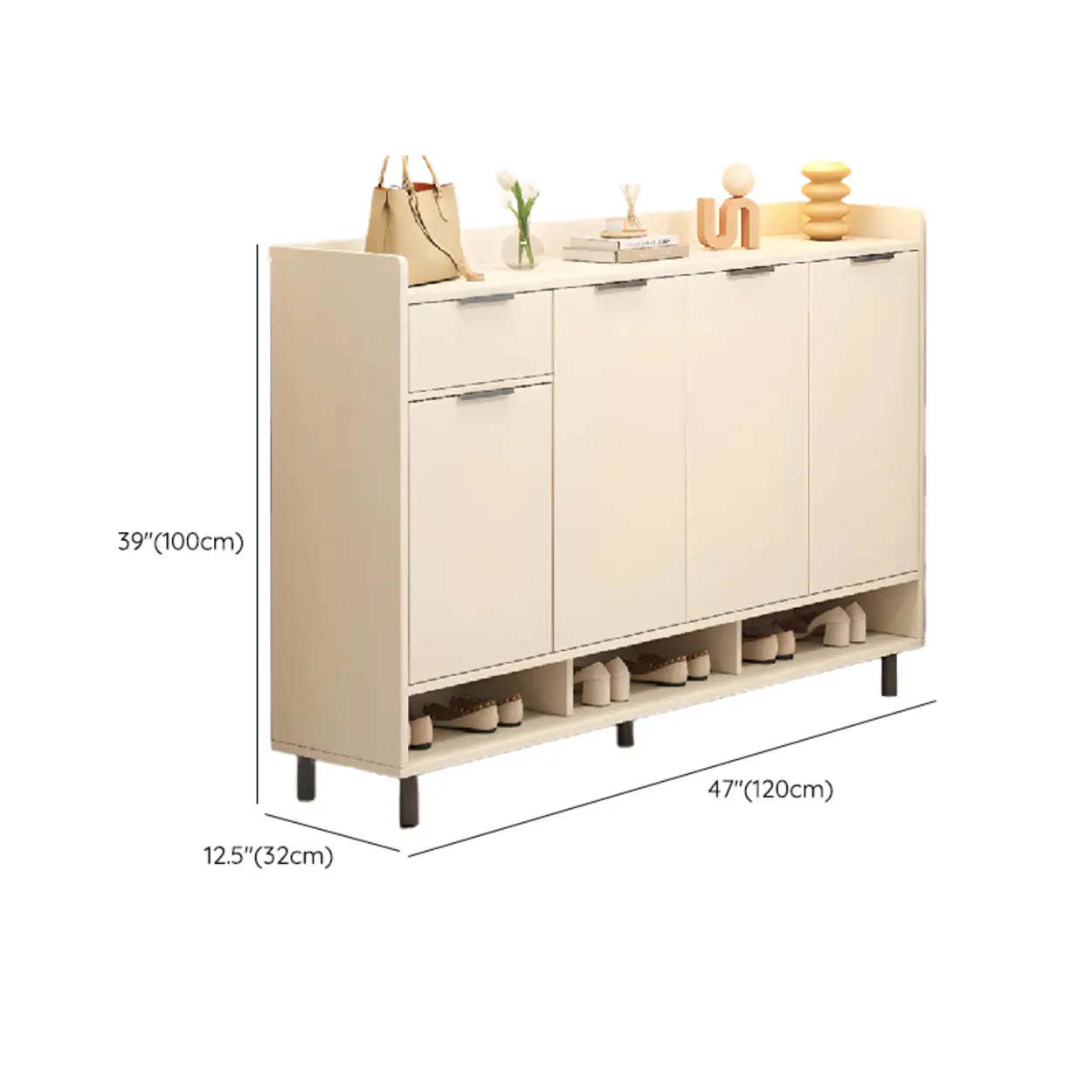 Modern Beige Wood Large Hallway Shoe Cabinet