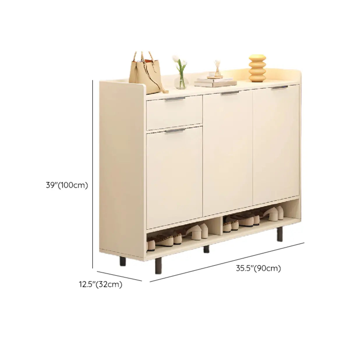 Modern Beige Wood Large Hallway Shoe Cabinet