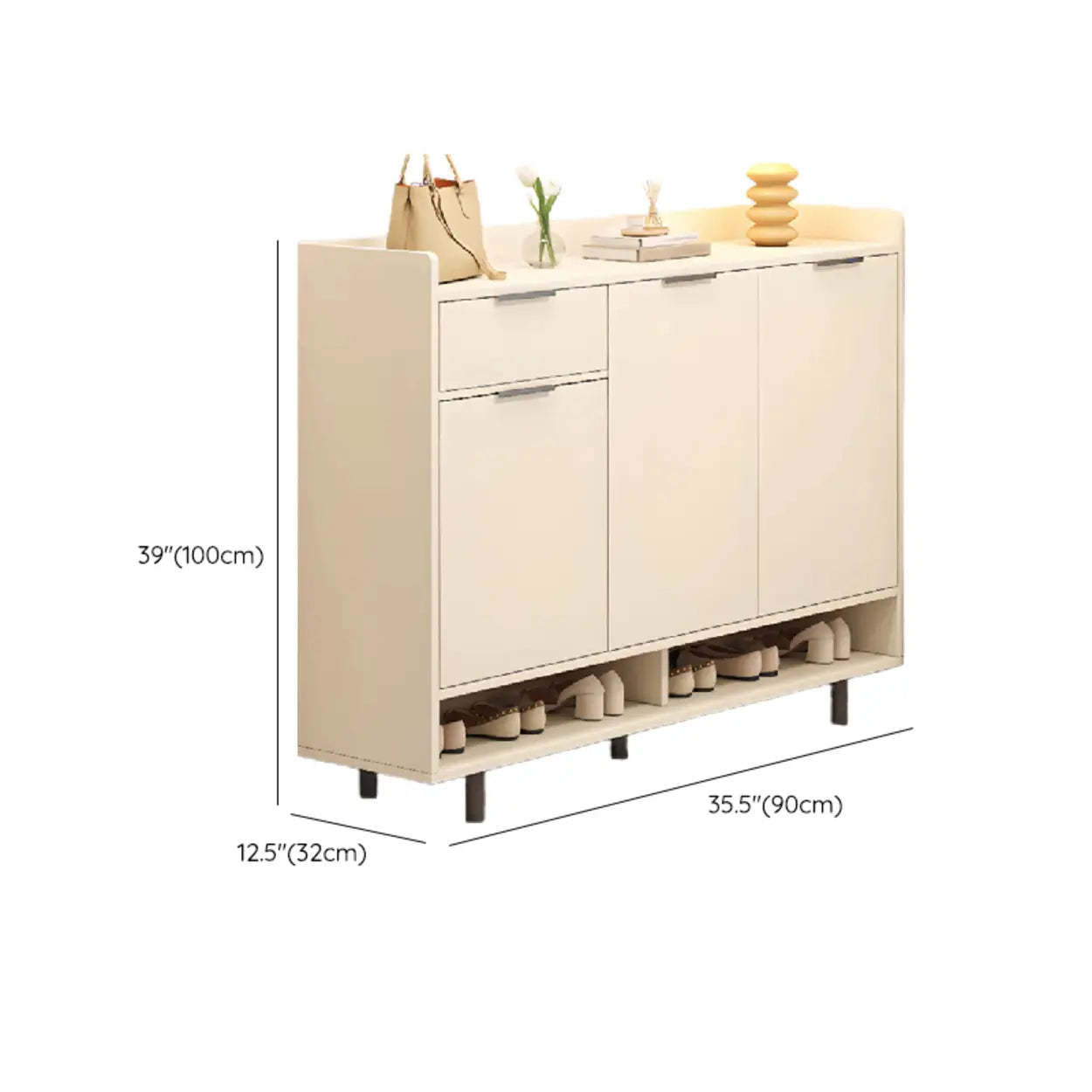 Modern Beige Wood Large Hallway Shoe Cabinet