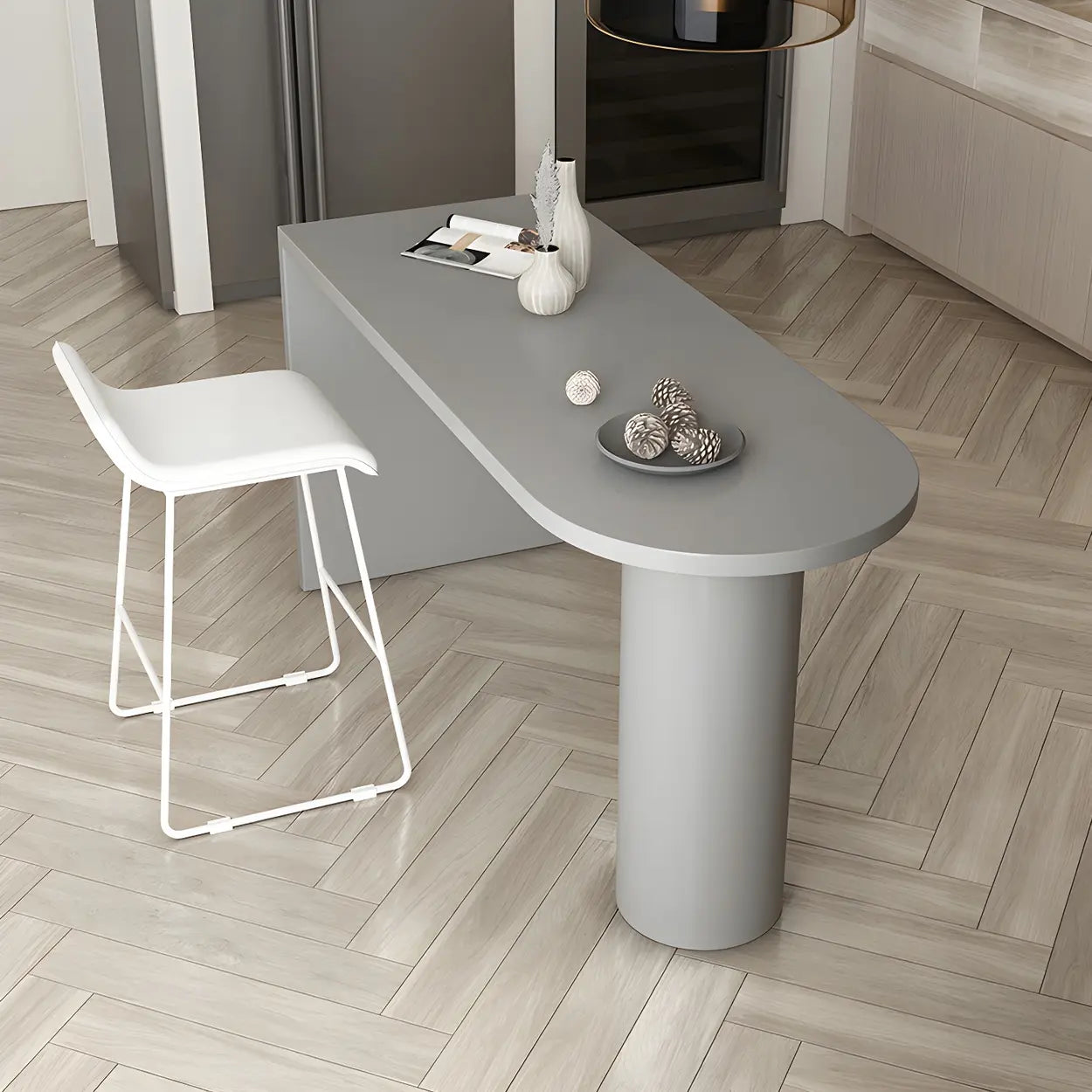 Modern Gray Oval Metal Wood Bistro Bar Table — White / Table Only