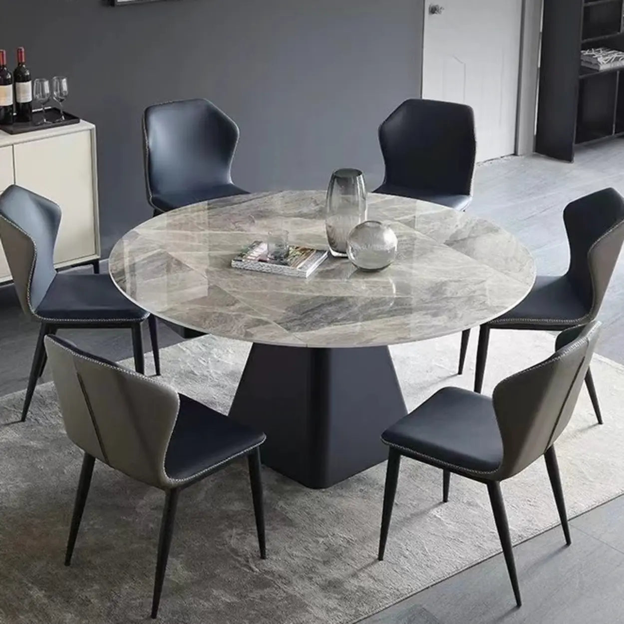 Modern Round Gray Sintered Stone Extendable Dining Table — Table Only