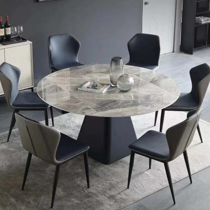 Modern Round Gray Sintered Stone Extendable Dining Table — Table Only