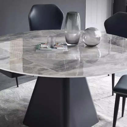 Modern Round Gray Sintered Stone Extendable Dining Table