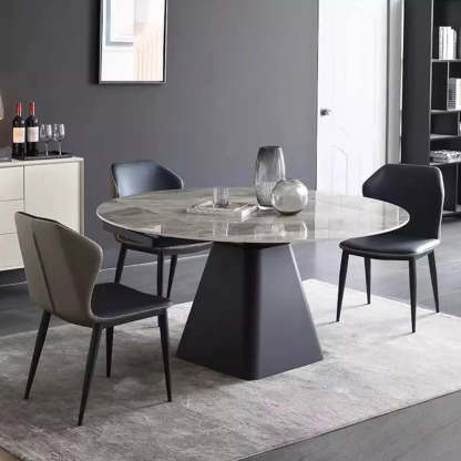 Modern Round Gray Sintered Stone Extendable Dining Table — Table Only