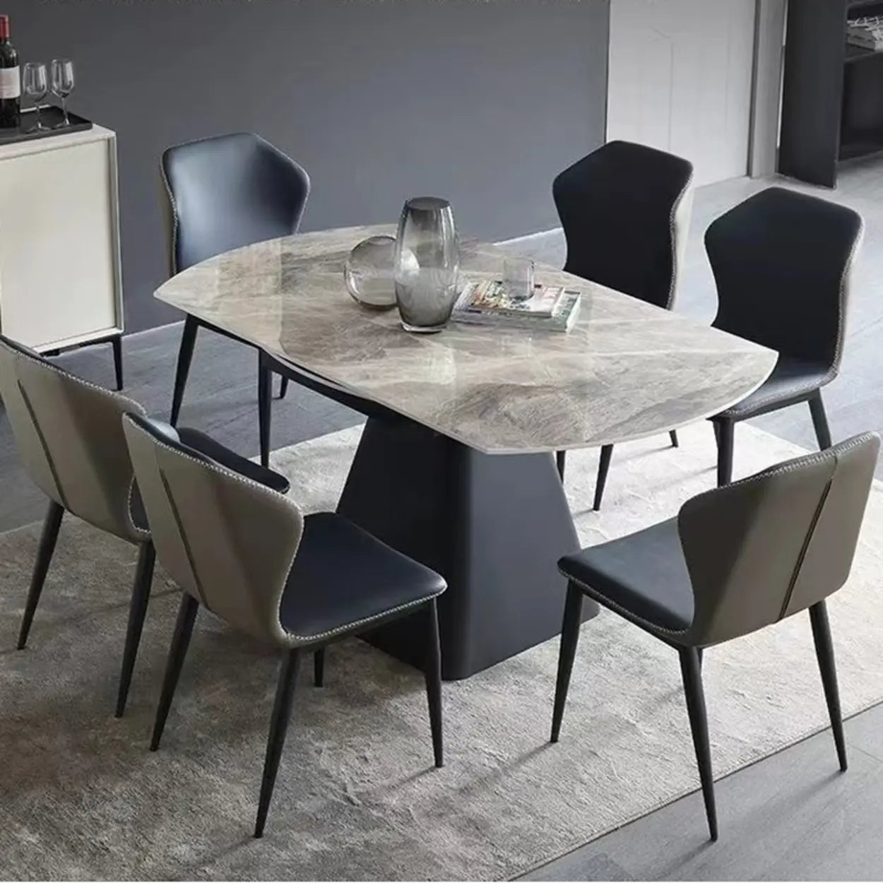 Modern Round Gray Sintered Stone Extendable Dining Table — Table Only