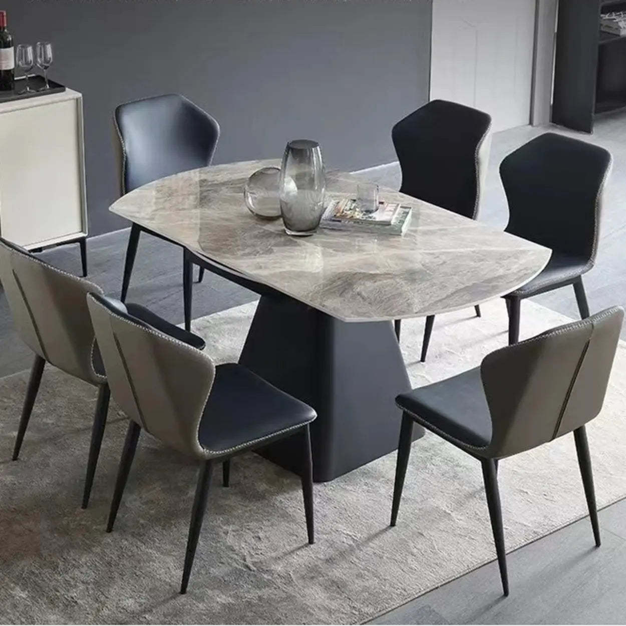 Modern Round Gray Sintered Stone Extendable Dining Table — Table Only
