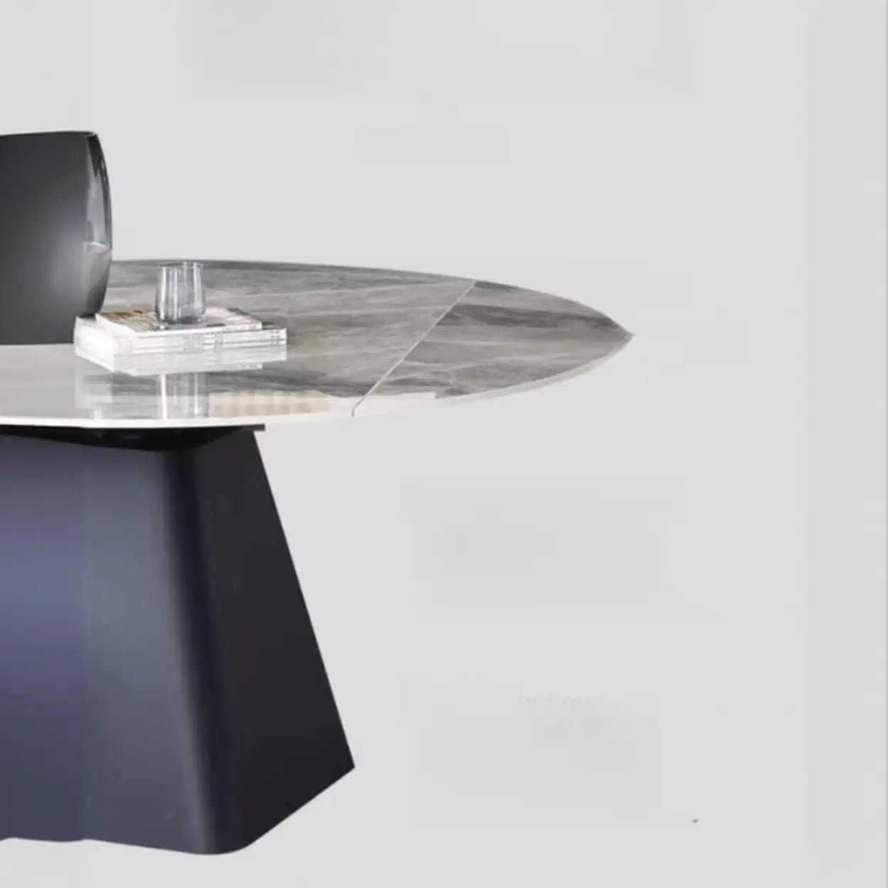 Modern Round Gray Sintered Stone Extendable Dining Table