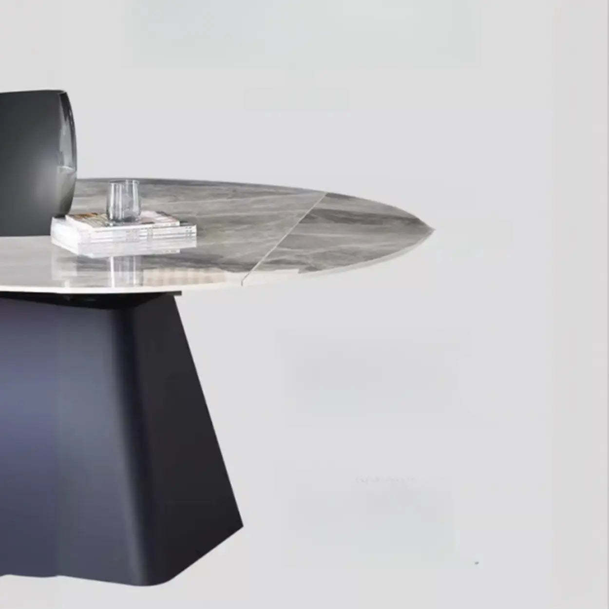 Modern Round Gray Sintered Stone Extendable Dining Table