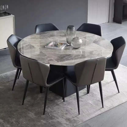 Modern Round Gray Sintered Stone Extendable Dining Table
