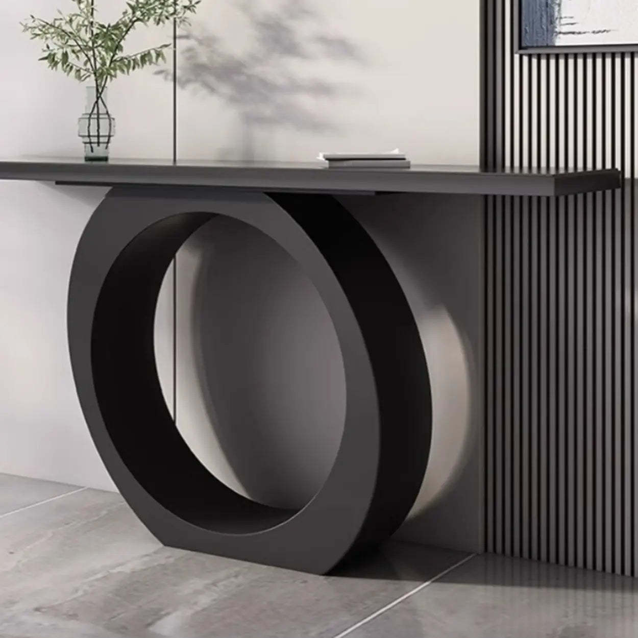 Modern Circular Iron Sintered Stone Console Table — Black / Black