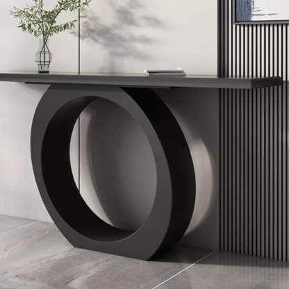 Modern Circular Iron Sintered Stone Console Table — Black / Black