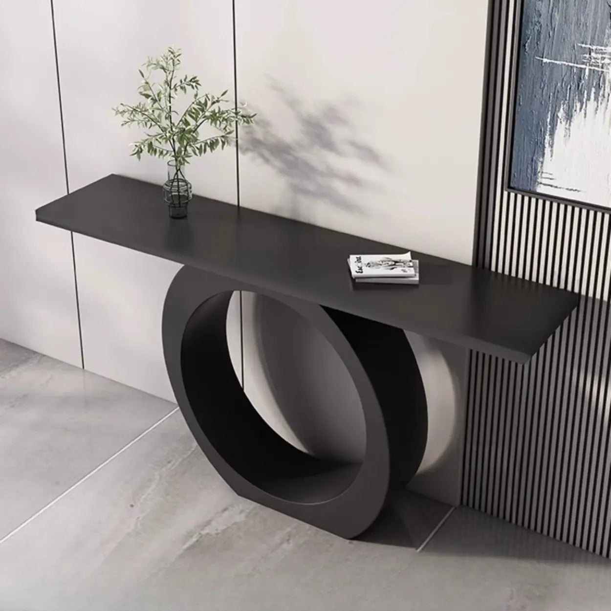 Modern Circular Iron Sintered Stone Console Table — Black / White