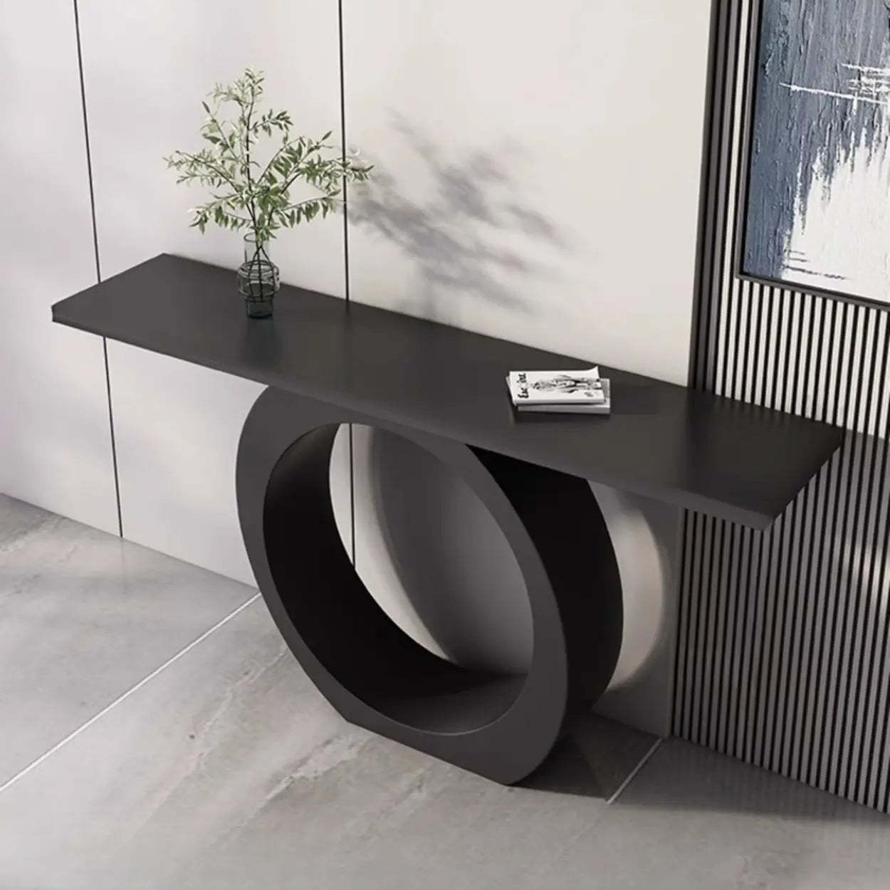 Modern Circular Iron Sintered Stone Console Table — Black / White