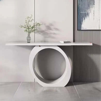 Modern Circular Iron Sintered Stone Console Table — White / White