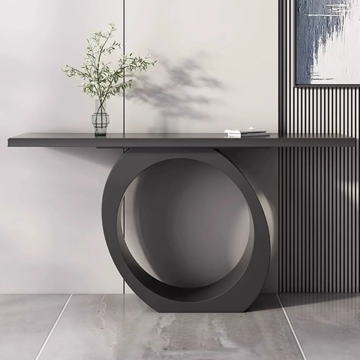 Modern Circular Iron Sintered Stone Console Table — Black / Black