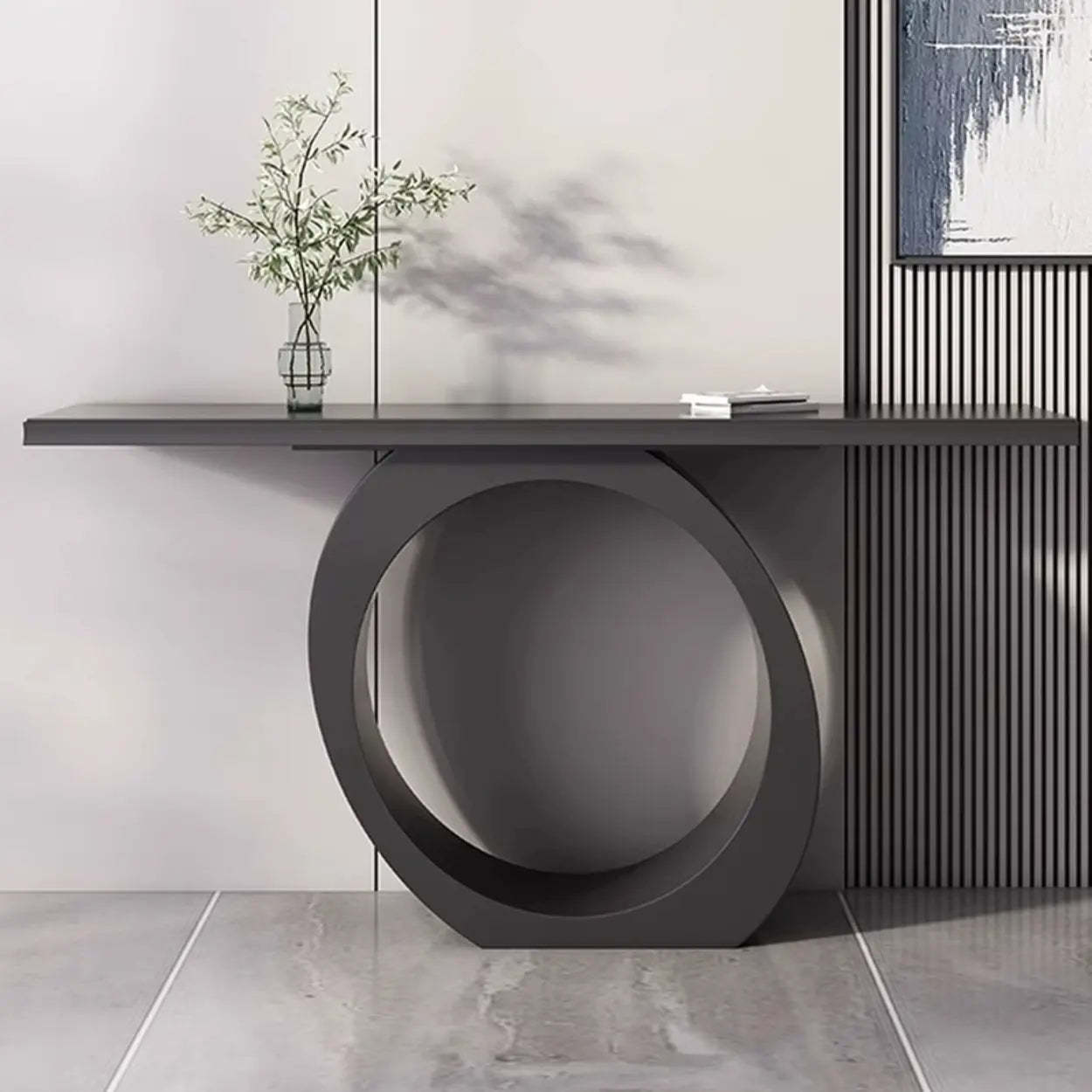 Modern Circular Iron Sintered Stone Console Table — Black / Black