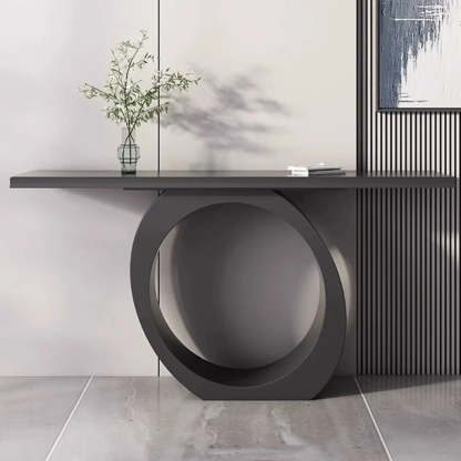 Modern Circular Iron Sintered Stone Console Table — Black / Black