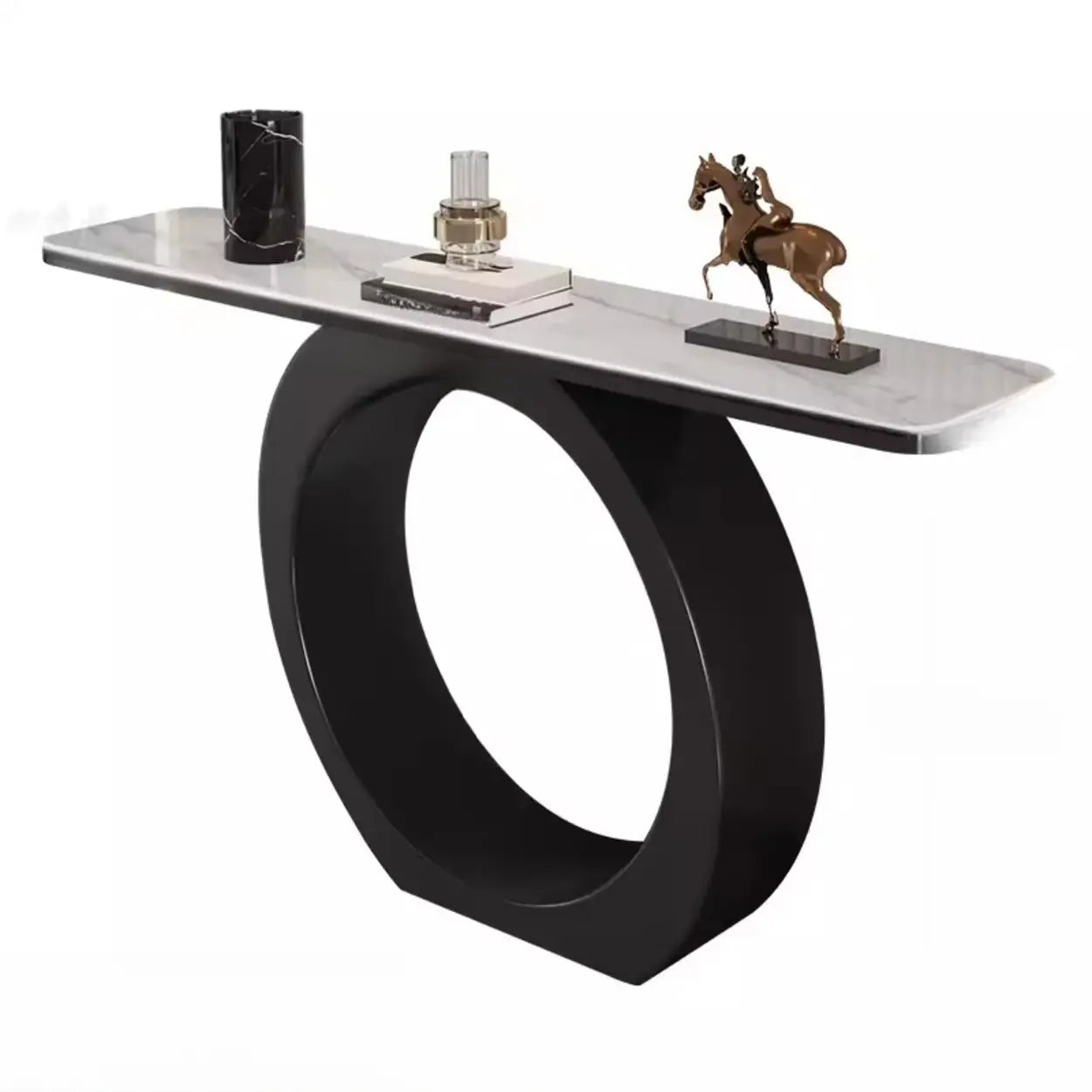 Modern Circular Iron Sintered Stone Console Table — Black / White