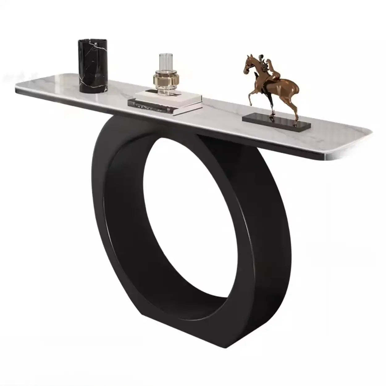 Modern Circular Iron Sintered Stone Console Table — Black / White