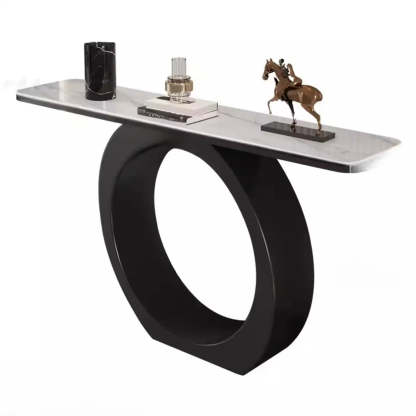 Modern Circular Iron Sintered Stone Console Table — Black / White