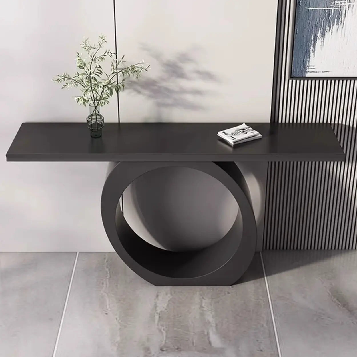 Modern Circular Iron Sintered Stone Console Table — White / White
