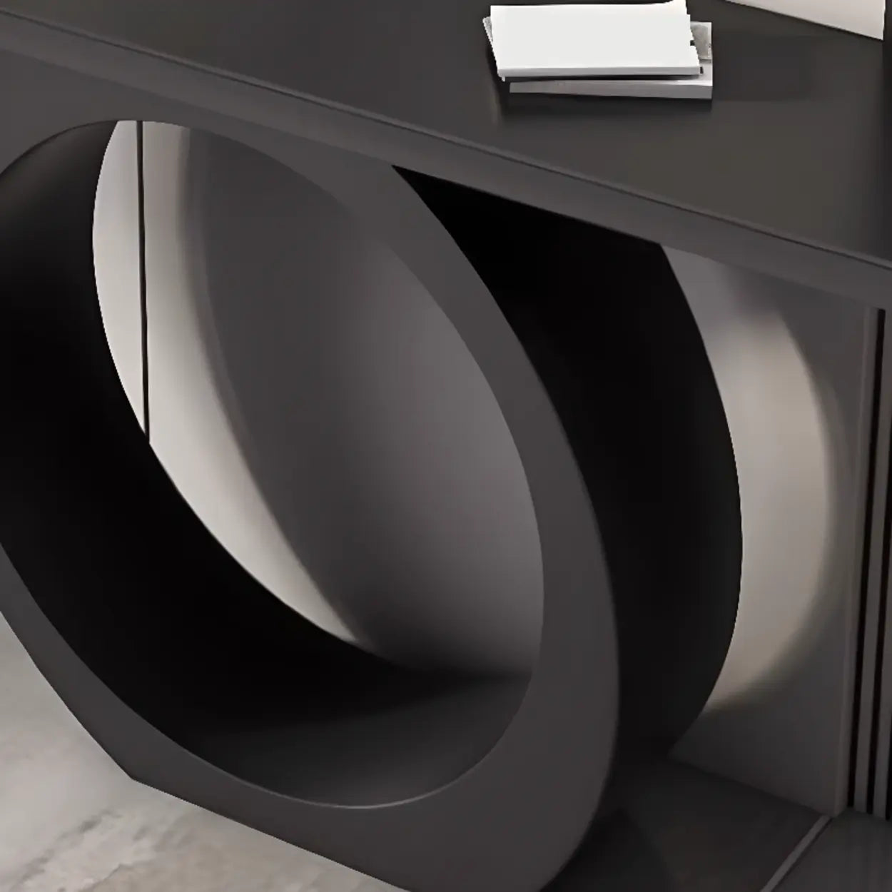 Modern Circular Iron Sintered Stone Console Table — Black / Black