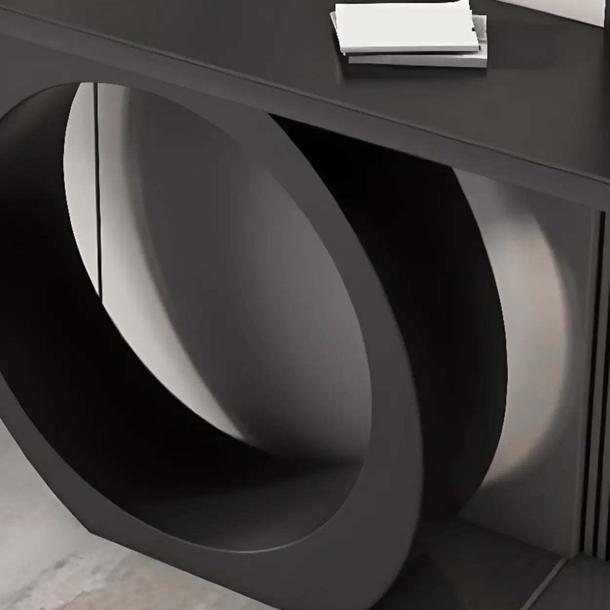 Modern Circular Iron Sintered Stone Console Table — Black / Black