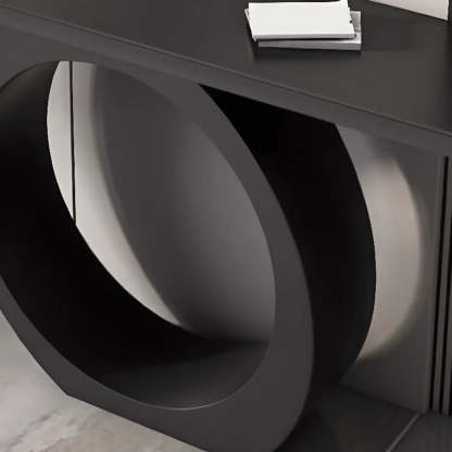 Modern Circular Iron Sintered Stone Console Table — Black / Black