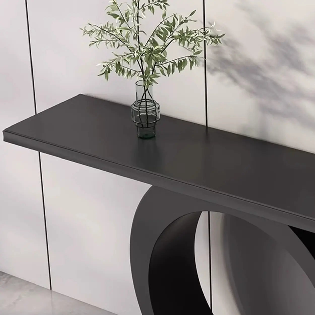 Modern Circular Iron Sintered Stone Console Table — White / White