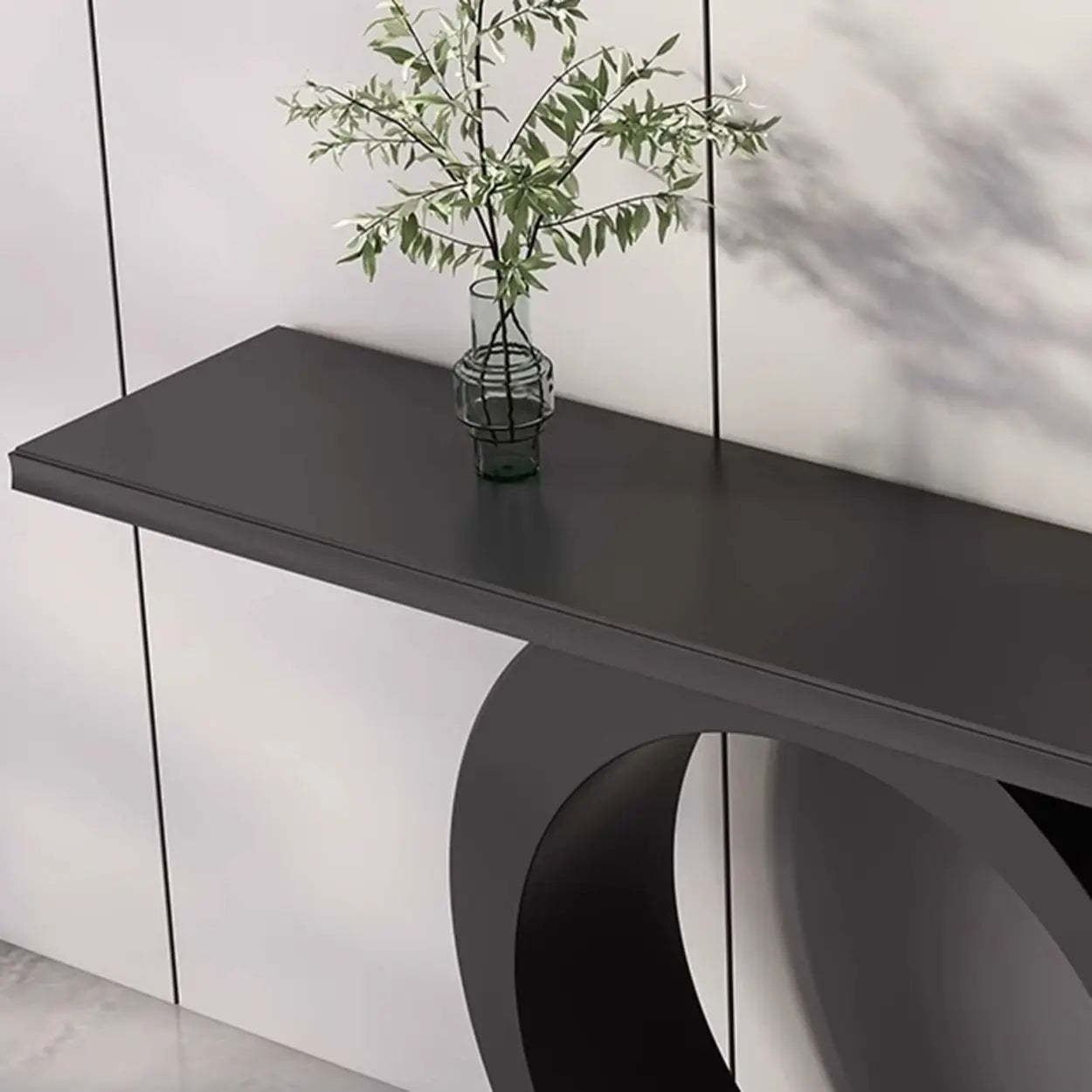 Modern Circular Iron Sintered Stone Console Table — White / White