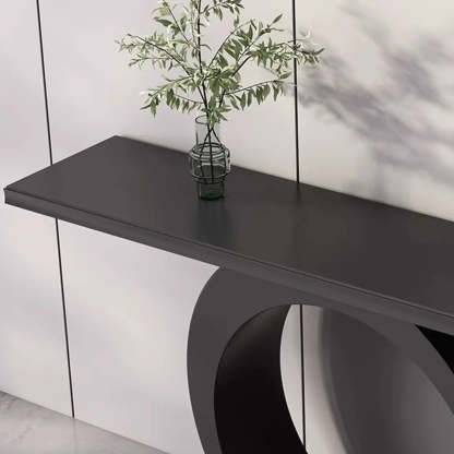 Modern Circular Iron Sintered Stone Console Table — White / White