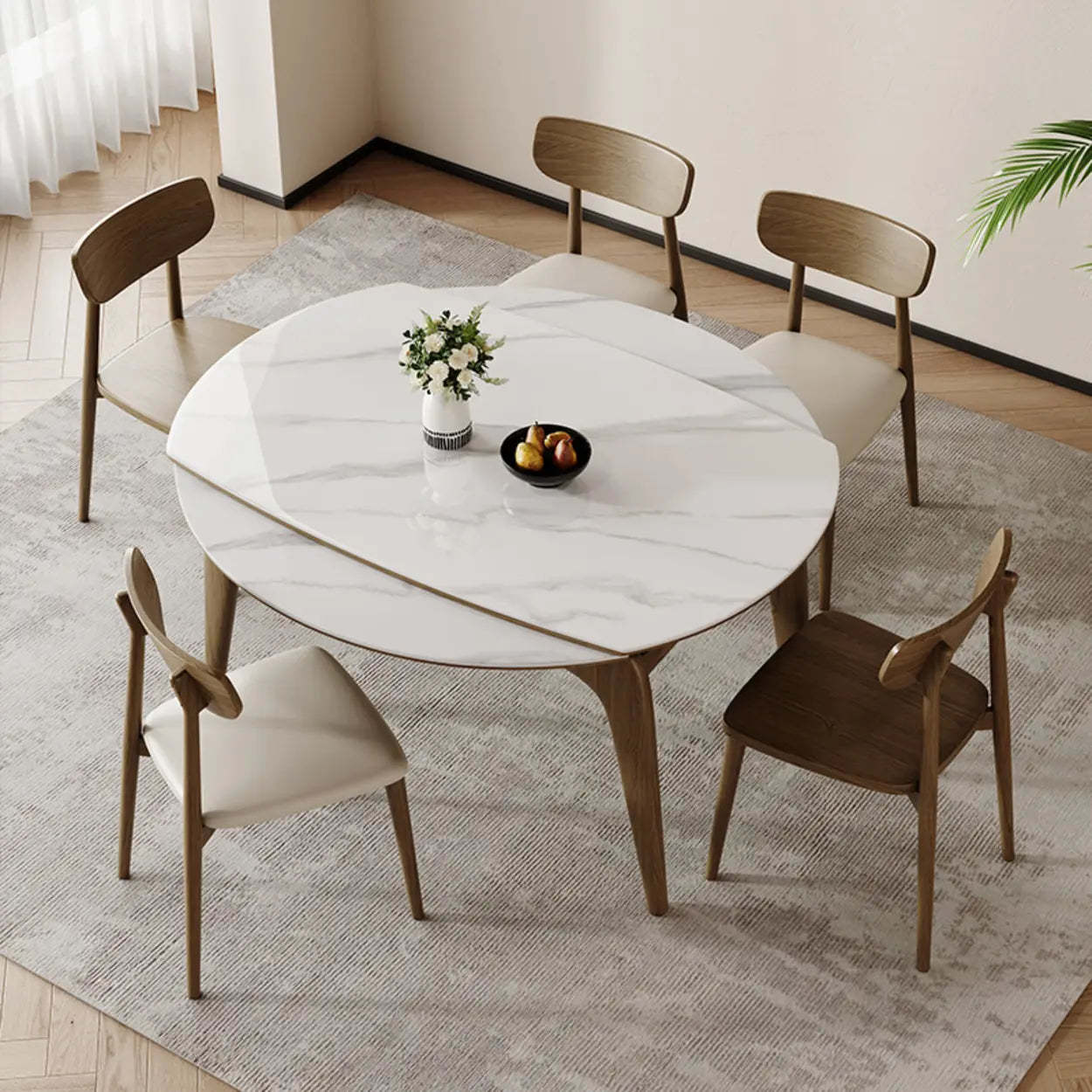 Extendable Round Stone Dining Table — Black / Table Only