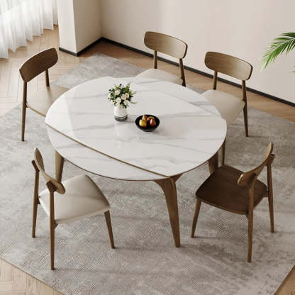 Extendable Round Stone Dining Table — Black / Table Only